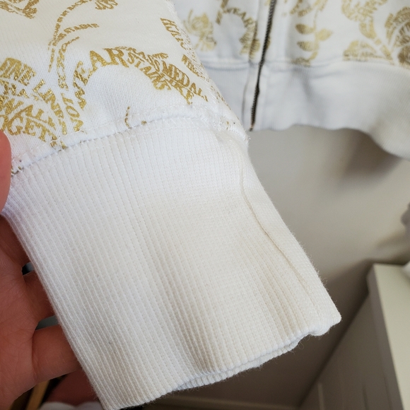 TNA Fleece Retro/Vintage Patterned Zip Up Hoodie in White & Gold - Picture 6 of 16